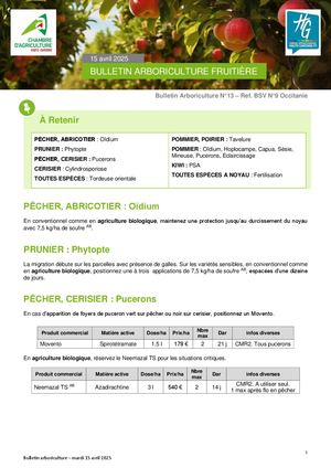 Bulletin Arbo n°13 du 15 Avril