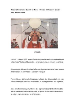 Miracolo Eucaristico Durante La Messa Celebrata Dal Vescovo Claudio Gatti, A Roma, Italia