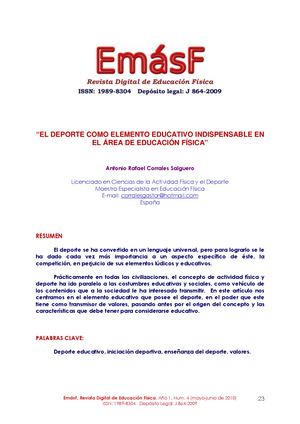 Dialnet El Deporte Como Elemento Educativo Indispensable En El Are 3233220