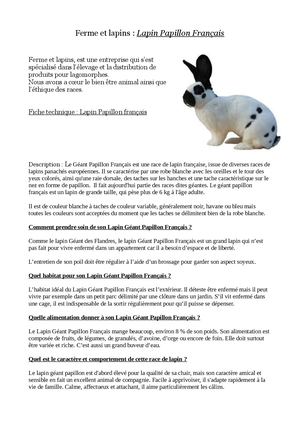 Fiche Technique Lapin Papillon