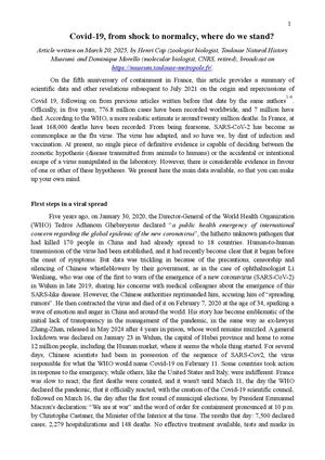 Covid-19, from shock to normalcy, where do we stand?