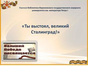 Ты выстоял, великий Сталинград!