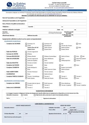 Fiche de réservation des équipements sportifs