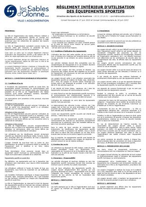 Reglement interieur des équipements sportifs