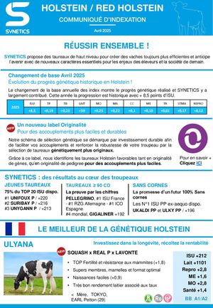Communiqué Indexation Holstein - Avril 2025