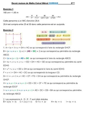 Corrigé Dm Calcul Littéral