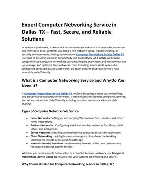 Expert Computer Networking Service In Dallas, Tx – Fast, Secure, And Reliable Solutions