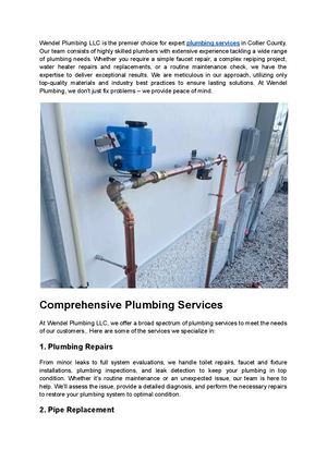 Wendel Plumbing LLC - Expert Plumbing Services in Collier County, FL