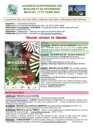 JOURNÉES EUROPÉENNES DES MOULINS ET DU PATRIMOINE MEULIER 17 ET 18 MAI 2025