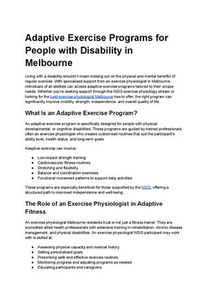 Adaptive Exercise Programs For People With Disability In Melbourne