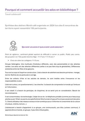 Synthese Pourquoi et comment accueillir les Ados en Bibliothèque 2024
