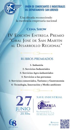 UCI: Premio Gral. San Martín al Desarrollo Regional - 68 Aniversario - Tarjetas de Invitación