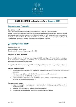 Offre Emploi Directeur (H F) Onco Occitanie Avril 2025
