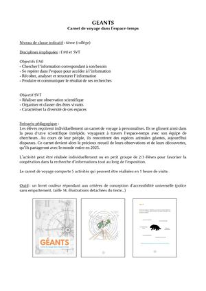 FERNANDEZ - Scénario Pédagogique - Géants, Carnet De Voyage Dans L'espace Temps