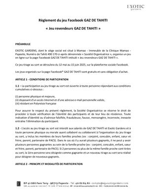2503 Gaz De Tahiti Règlement Du Jeu Revendeurs