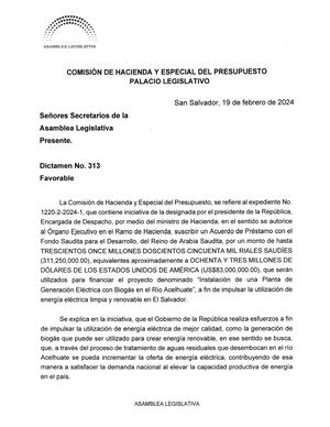 Comision De Hacienda Fondos Provinientes De Arabia Para Rio Lempa