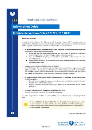 Dsn Communication Montée De Version Orbis 8 5 22 Hf10 Hf11