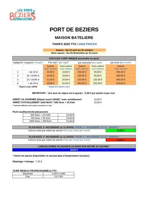 Tarifs Port Fluvial De Béziers 2025