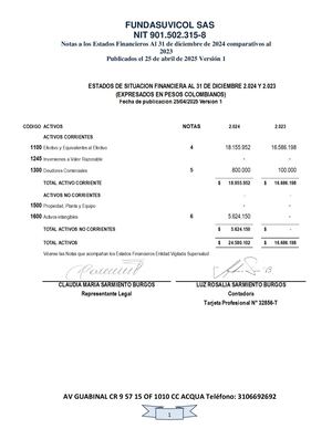 Notas Niif Fundasuvicol Sas 2024 2023