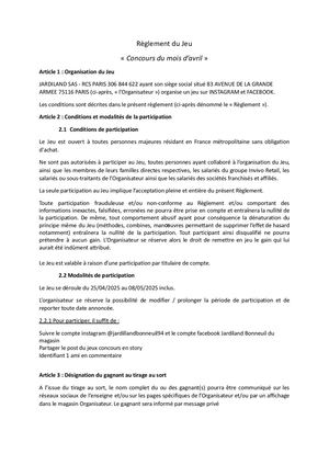 Concours Avril 2025 Jardiland Bonneuil