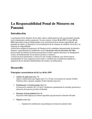 La Responsabilidad Penal De Menores En Panamá