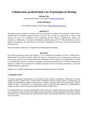 Calidad Total, Productividad Y Los 14 Principios De Deming