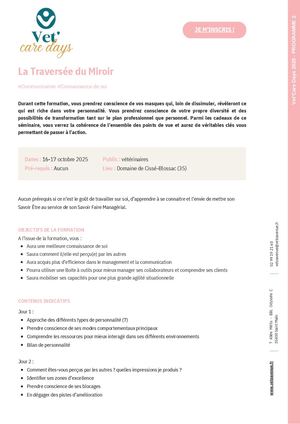 Programme Vet'Care Days - La traversée du miroir