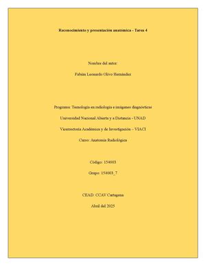 Reconocimiento y presentación anatómica – Anatomía Radiológica - Tarea 4