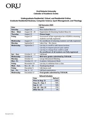 On-Campus Advantage Course Calendar