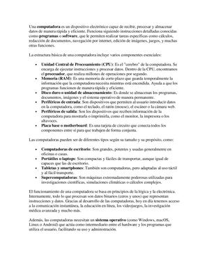 Una Computadora Es Un Dispositivo Electrónico Capaz De Recibir