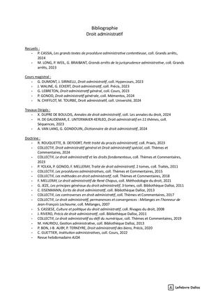 Droit Administratif - Liste Bibliographique - 2025