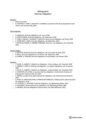 Droit des Obligations - Liste Bibliographique - 2025