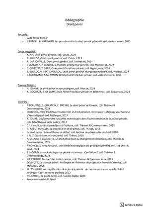 Droit Pénal - Liste Bibliographique - 2025