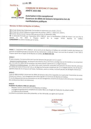 Arrêté 066 2025 Mya L'abeille Débit De Boissons Est