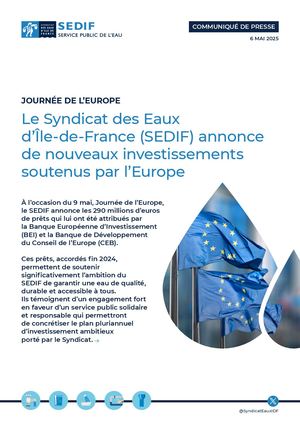 Communiqué de presse | Journée de l'Europe : le SEDIF annonce de nouveaux investissements soutenus par l’Europe