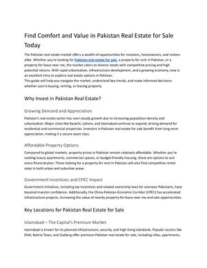 Find Comfort And Value In Pakistan Real Estate For Sale Today
