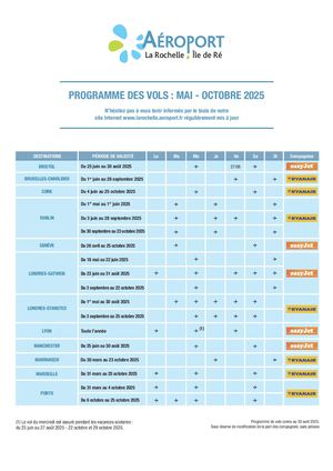 Aéroport La Rochelle-Ile de Ré - Programme de vols Mai à Octobre 2025