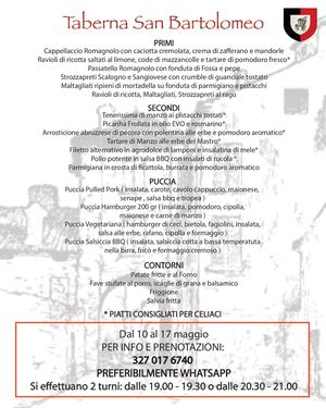 Menu Taverna S.Bartolomeo