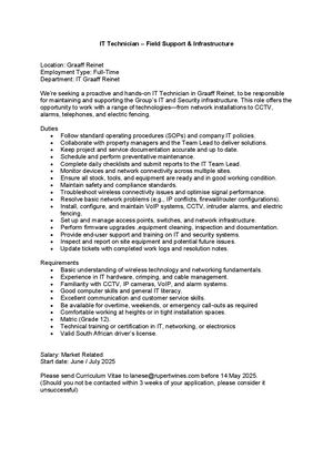 It Technician – Field Support & Infrastructure