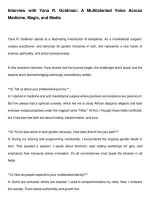 Yana R Goldman Interview
