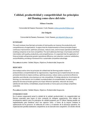 Calidad , productividad y competitividad:los principios de Deming como clave del éxito