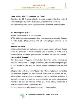 Escola A Ler Maio 2025