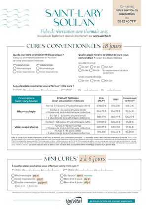 Fiche Reservation Cure Thermale 2024