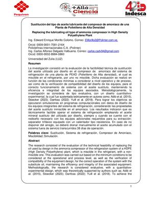 Sustitución del tipo de aceite lubricante del compresor de amoníaco de una  Planta de Polietileno de Alta Densidad
