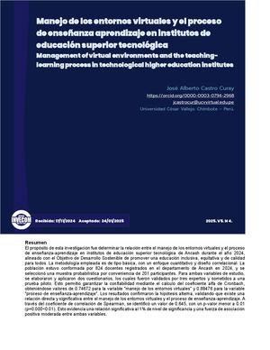 Manejo de los entornos virtuales y el proceso   de enseñanza aprendizaje en institutos de educación superior tecnológica