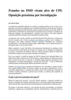 Fraudes No Inss Viram Alvo De Cpi Oposição Pressiona Por Investigação