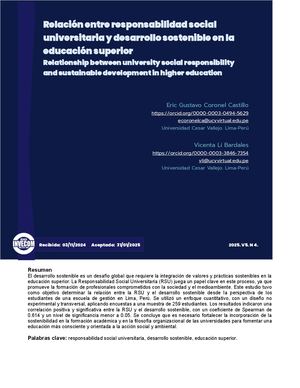 Relación entre responsabilidad social universitaria y desarrollo sostenible en la educación superior