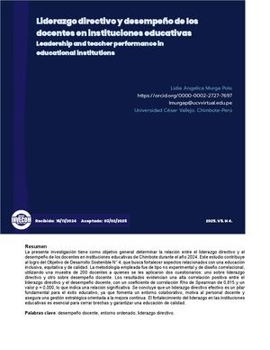 Liderazgo directivo y desempeño de los docentes en instituciones educativas