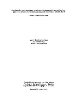 Gamificación Como Estrategia Para La Enseñanza Adjectivos Calificativos Y Posesivos En Estudiantes De Inglés De Grado Séptimo De La Ied Isabel Ii
