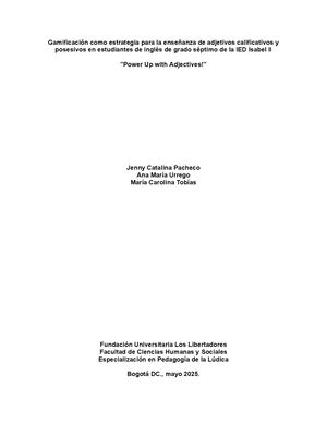 Gamificación Como Estrategia Para La Enseñanza Adjectivos Calificativos Y Posesivos En Estudiantes De Inglés De Grado Séptimo De La Ied Isabel Ii Docx